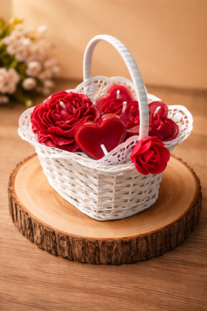 Geschenkset „Herz & Rose“ – handgegossene Bienenwachskerzen