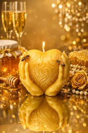 Herz in Händen – Bienenwachskerze