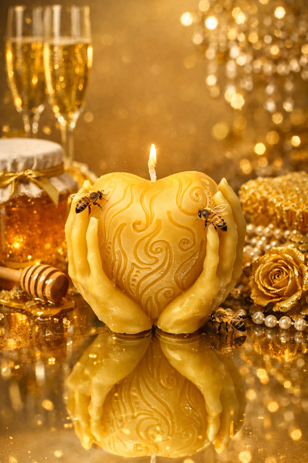 Herz in Händen – Bienenwachskerze