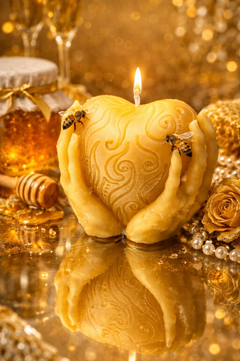 Herz in Händen – Bienenwachskerze – Bild 3