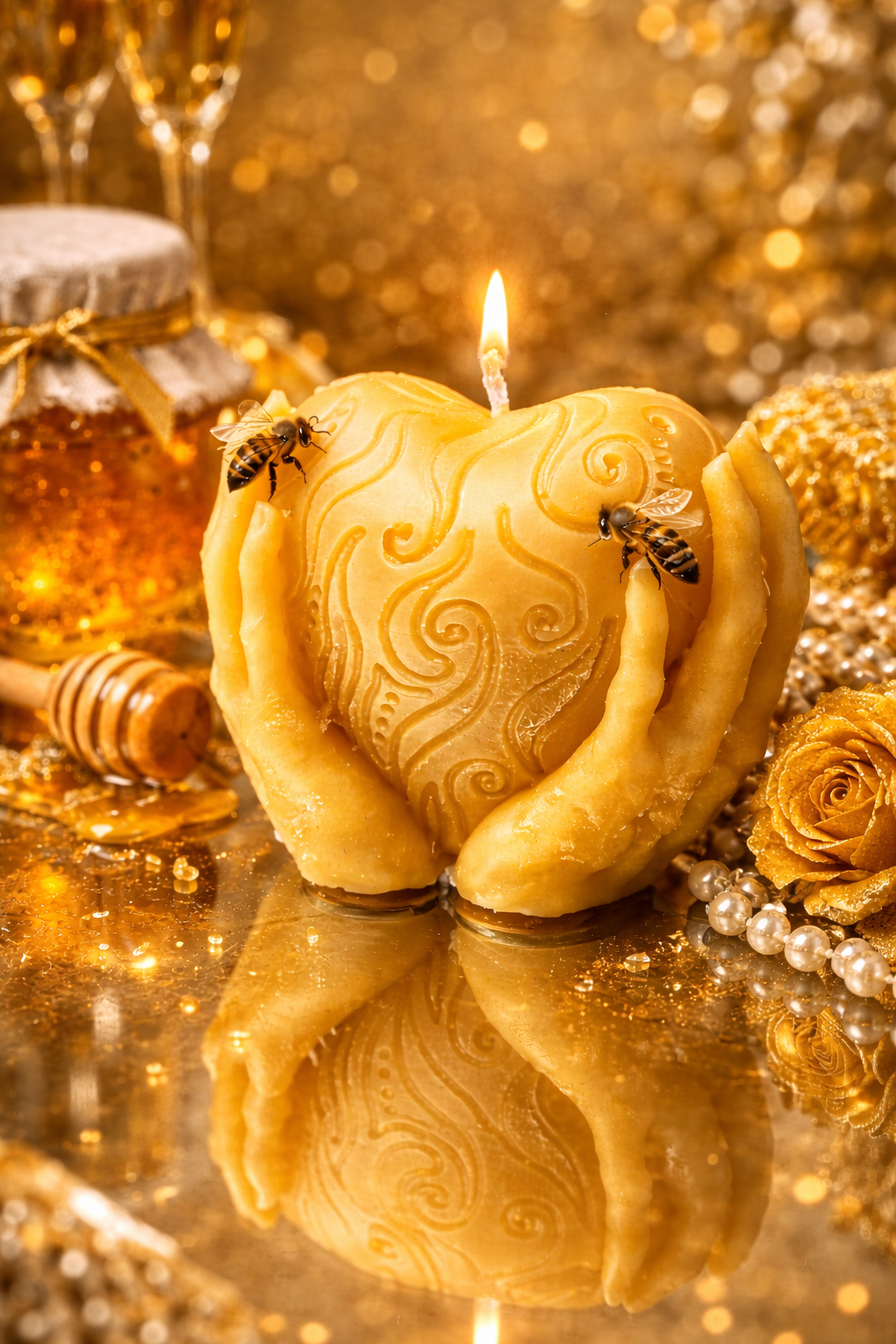 Herz in Händen – Bienenwachskerze – Bild 2