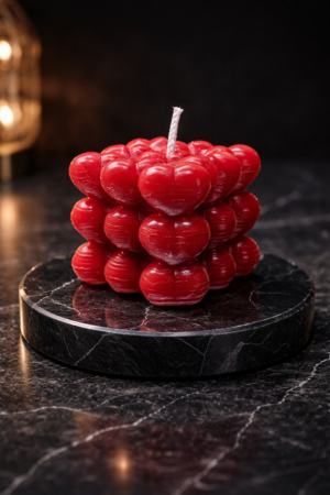 Herzwürfel-Kerze – Tiefrot | Kreisel-Design