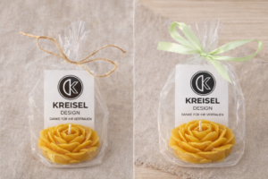 Kleine Blumenkerze aus Naturwachs – ein stilvolles Firmen- & Gastgeschenk