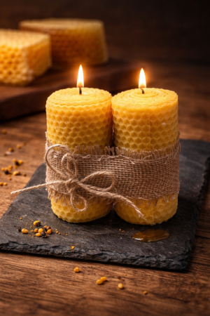 🐝 Zwei Bienenwachskerzen – Natürliche Wärme aus dem Bienenstock