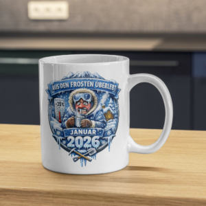 ☕ Tasse „Aus den Frosten überlebt – Januar 2026“ in zwei Versionen erhältlich