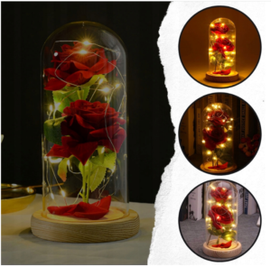 🌹 Rose of Love – Leuchtende Rose unter Glasglocke