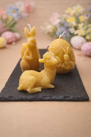 Oster-Kerzenset aus 100 % Bienenwachs – Osterlamm, Hase mit Körbchen & Osterei