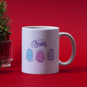 🌸 Oster-Tasse „Frohe Ostern“ – Bunte Eier im Frühlingsstil