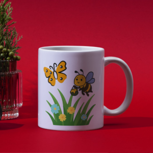 🐝 Frühlings-Tasse „Biene & Schmetterling“ – Verspieltes Naturmotiv