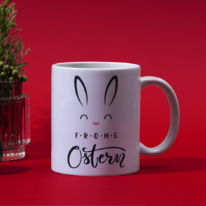 🐰 Oster-Tasse „Frohe Ostern“ – Minimalistisches Hasen-Design