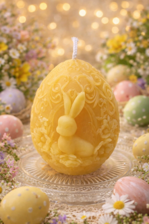 Osterkerze „Osterei mit Häschen“ aus Bienenwachs