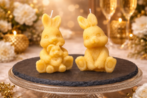 Osterkerzen-Set „Hasenliebe“ – Handgefertigt aus reinem Bienenwachs